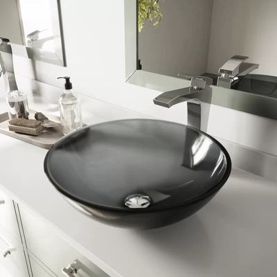 Круговая раковина Bathroom сосуда таза мытья Countertop Handmade закаленная стеклянная серая