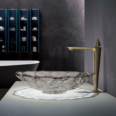 таз мытья 12 дюймов прозрачный серый стеклянный, раковина тщеты Bathroom для гостиницы