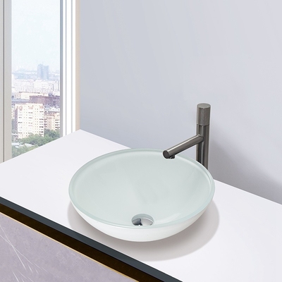 Высокий лоснистый белый круг закалил стеклянную раковину Countertop Bathroom раковины