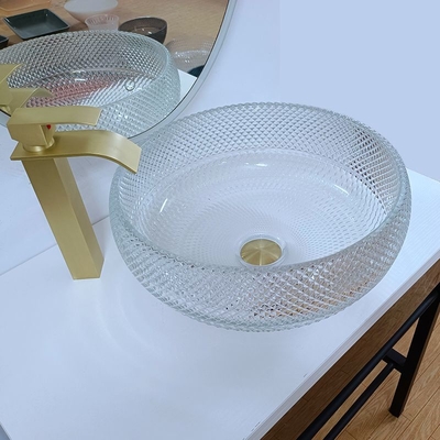 Countertop раковины сосуда 10 дюймов ясного стеклянного круга Кристл тазов сосуда художественный
