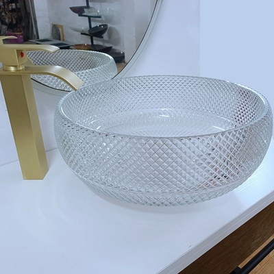 Countertop раковины сосуда 10 дюймов ясного стеклянного круга Кристл тазов сосуда художественный