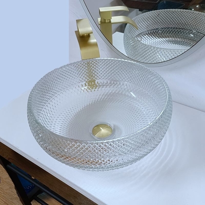 Countertop раковины сосуда 10 дюймов ясного стеклянного круга Кристл тазов сосуда художественный