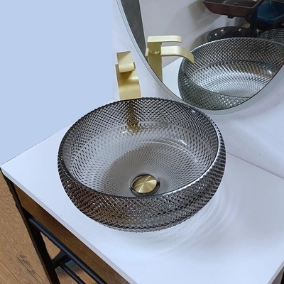 Круг Countertop тщеты Кристл серого цвета Bathroom уникальных стеклянных тазов сосуда серый