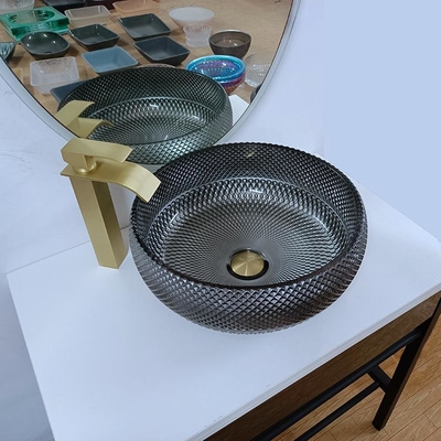 шар раковины Bathroom итальянского дизайна 180mm серебряный вокруг таза мытья голубой столешницы встречного