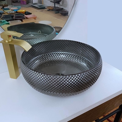 шар раковины Bathroom итальянского дизайна 180mm серебряный вокруг таза мытья голубой столешницы встречного