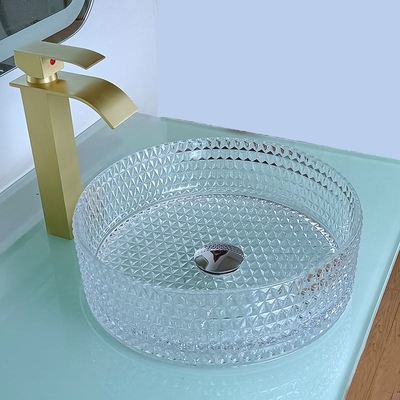 рука столешницы 12mm моет таз шар таза раковины Bathroom круга Кристл 15,5 дюймов прозрачный