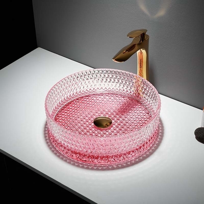 Bathroom шара раковины пинка нижний круглый стеклянный высота 15 дюймов 15,8 дюйма
