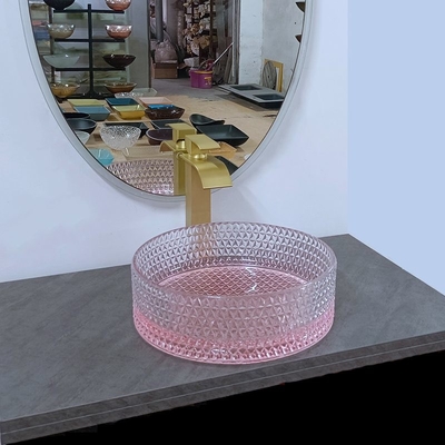 Bathroom шара раковины пинка нижний круглый стеклянный высота 15 дюймов 15,8 дюйма