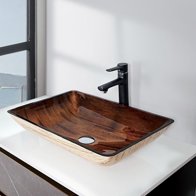 Раковина 12mm Bathroom темного Брауна 22 дюймов закалила стекло прямоугольное с холеным Faucet сосуда