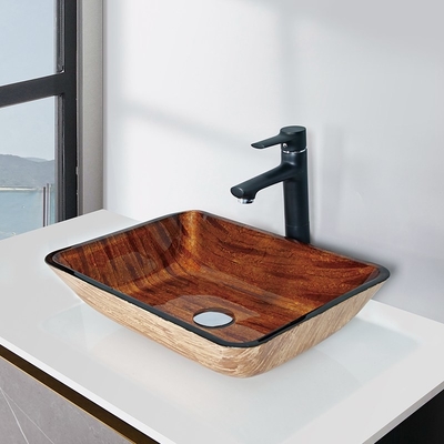 Прямоугольные тазы мытья Bathroom OEM лаяют раковина сосуда Брауна Handmade закаленная стеклянная