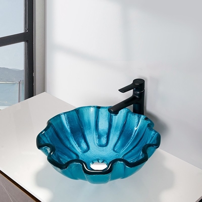Закаленная кругом форма цветка Countertop Bathroom 150mm стеклянного шара таза зеленая