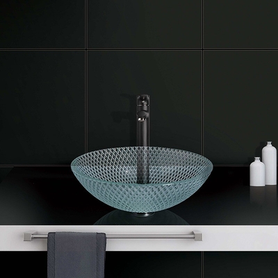 Супер ясная стеклянная тщета тонет гравировка CNC Bathroom шара прозрачная