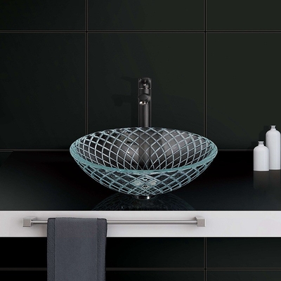 раковины тщеты Bathroom 145mm гравировка CNC сосуда стеклянной небольшая мелкая прозрачная