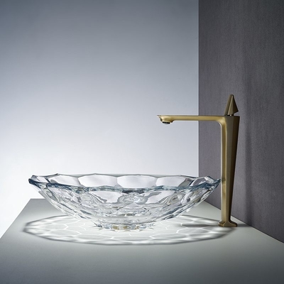 Shinning стеклянный таз раковины Bathroom формы таза мытья прозрачный граненный