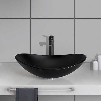 Длина Bathroom 540mm таза тщеты Matt формы слитка кисловочная черная закалила стеклянная легкая чистую