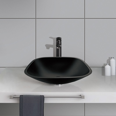 Countertop ржавчины кисловочной столешницы раковины Bathroom шара квадрата Matt черный закаленный стеклянный анти-