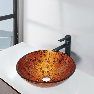Красная круглая стеклянная раковина Bathroom текстурировала внешний чертеж руки с фольгой