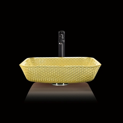Покрытые хромом раковины тщеты Countertop придают квадратную форму цвету золота Кристл стеклянного сосуда роскошному
