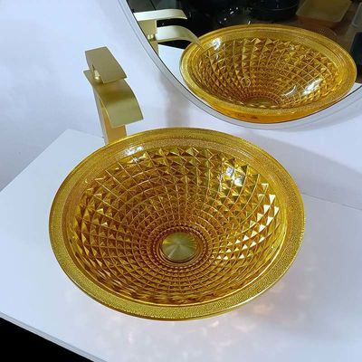 Покрытая хромом тщета Bathroom Кристл ясной руки мытья раковины стеклянного шара золотой современная