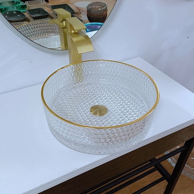 Раковина сосуда Bathroom таза мытья 45mm края золота круглая стеклянная
