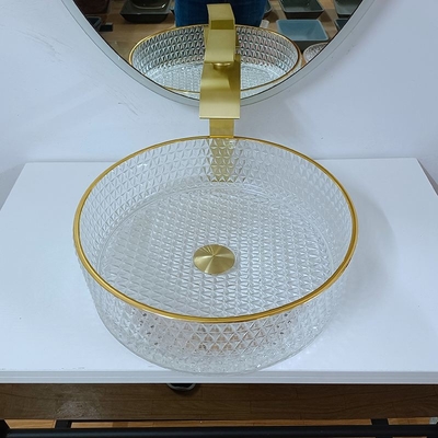 Раковина сосуда Bathroom таза мытья 45mm края золота круглая стеклянная
