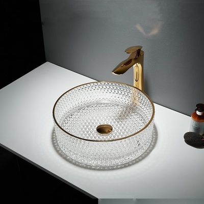 Раковина сосуда Bathroom таза мытья 45mm края золота круглая стеклянная