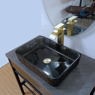 Стеклянный прямоугольный сосуд тонет черный глубокий Bathroom прозрачное Кристл