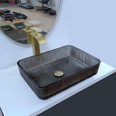 Стеклянный прямоугольный сосуд тонет черный глубокий Bathroom прозрачное Кристл