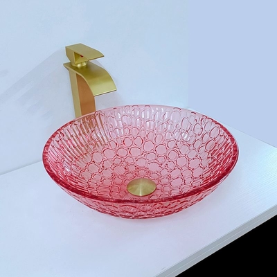 Современное Bathroom тазов мытья Кристл Countertop красного цвета стеклянное