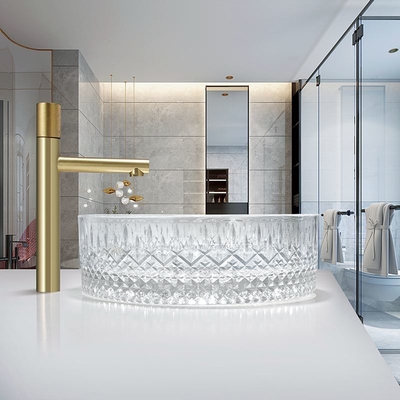 Прозрачные тазы сосуда стекла Кристл морозят раковины Countertop призмы
