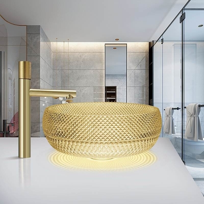Тазы сосуда стекла Кристл дизайна Италии желтеют раковину тщеты Bathroom цвета
