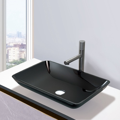 Раковины сосуда высокого лоснистого камня Кристл тазов мытья Bathroom черного стеклянные
