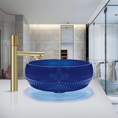 Кристаллическая стеклянная раковина Countertop цвета тазов сосуда королевская голубая
