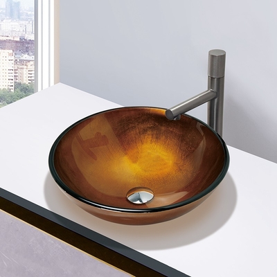 420mm закалили стеклянные тазы мытья Countertop Bathroom золота фольги раковины