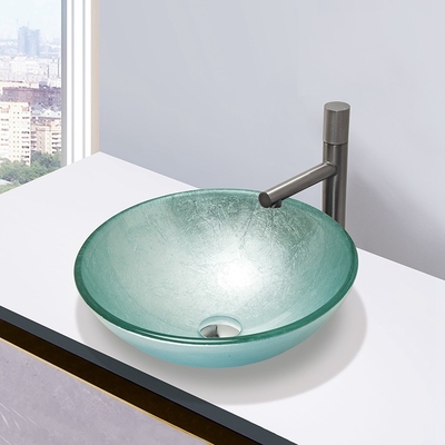 Круглый серебряный закаленный стеклянный таз мытья Countertop Bathroom раковины