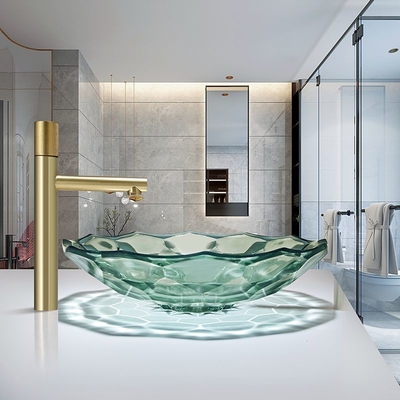 Шар таза Countertop формы футбола таза мытья Кристл салатового цвета стеклянный