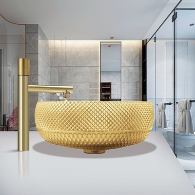 раковины Countertop цвета золота таза мытья 18K стекла отверстия стока 45mm для ресторана