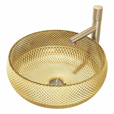 раковины Countertop цвета золота таза мытья 18K стекла отверстия стока 45mm для ресторана