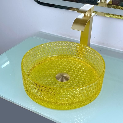 Желтая раковина сосуда Countertop формы таза мытья Кристл стеклянная цилиндрическая