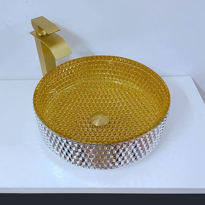 Shinning раковины сосуда Bathroom формы таза мытья Кристл золота стеклянные цилиндрические