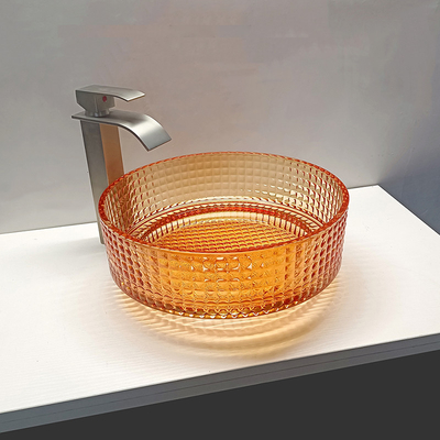 Раковина Bathroom Countertop сосуда таза мытья стекла Кристл цвета Oranger украшенная