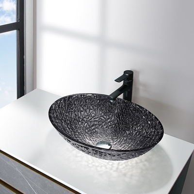 Раковины Countertop Bathroom прозрачного черного шара таза мытья стекла Кристл Diecasting