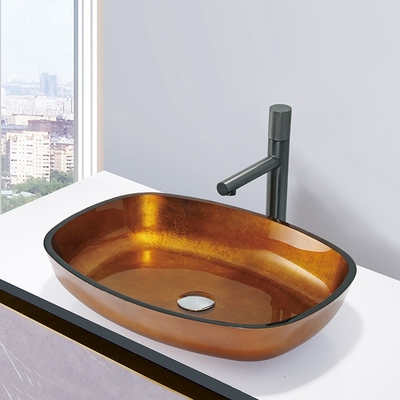 Золото фольги закалило стеклянные тазы мытья сосуд bathroom формы дыни стеклянного шара тонет