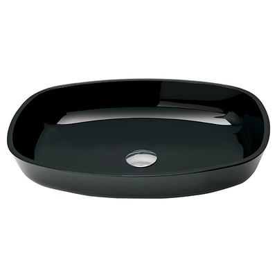 Высокие лоснистые черные закаленные тазы мытья Bathroom приглаживают внутреннее и внешнее