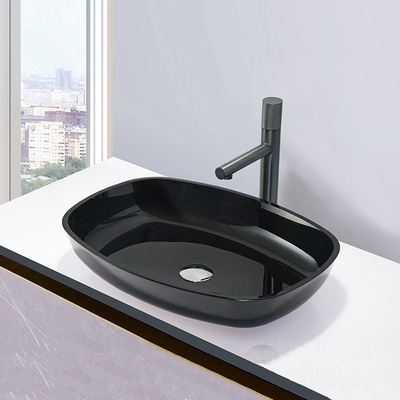 Высокие лоснистые черные закаленные тазы мытья Bathroom приглаживают внутреннее и внешнее