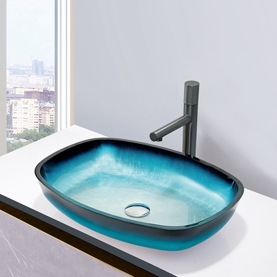 Стеклянная синь градиента закалила установленный Countertop столешницы формы дыни тазов мытья ванны