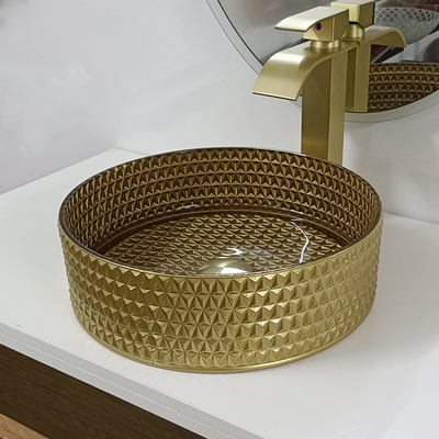 Bathroom Кристл таза мытья шара столешницы диаманта раковины сосуда круглого золота стеклянный