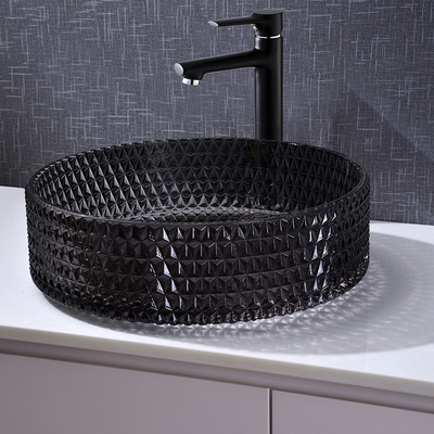 Форма Кристл диаманта моет таз раковина Countertop 22 дюймов прозрачная черная круглая